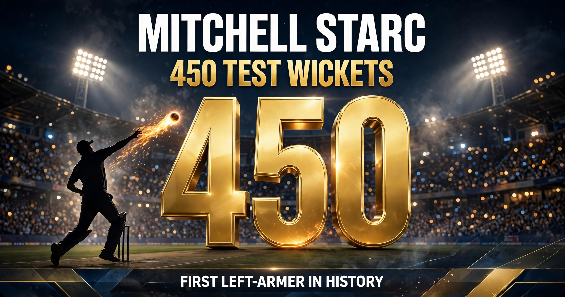 Mitchell Starc 450 Test wickets — first left-arm bowler in history to the milestone