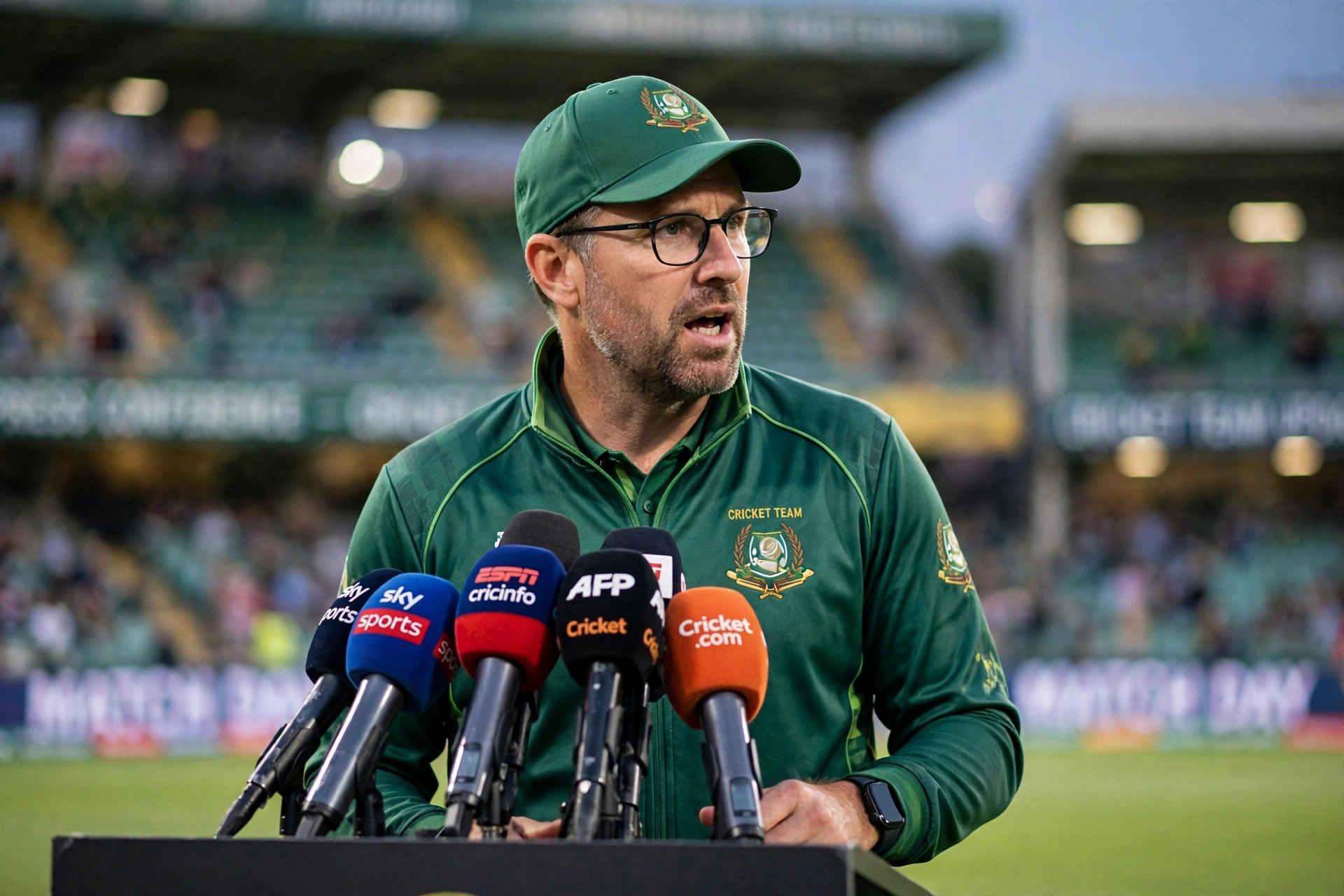 Pakistan's bowling coach Shaun Tait addressing a press conference during the ODI tri-series