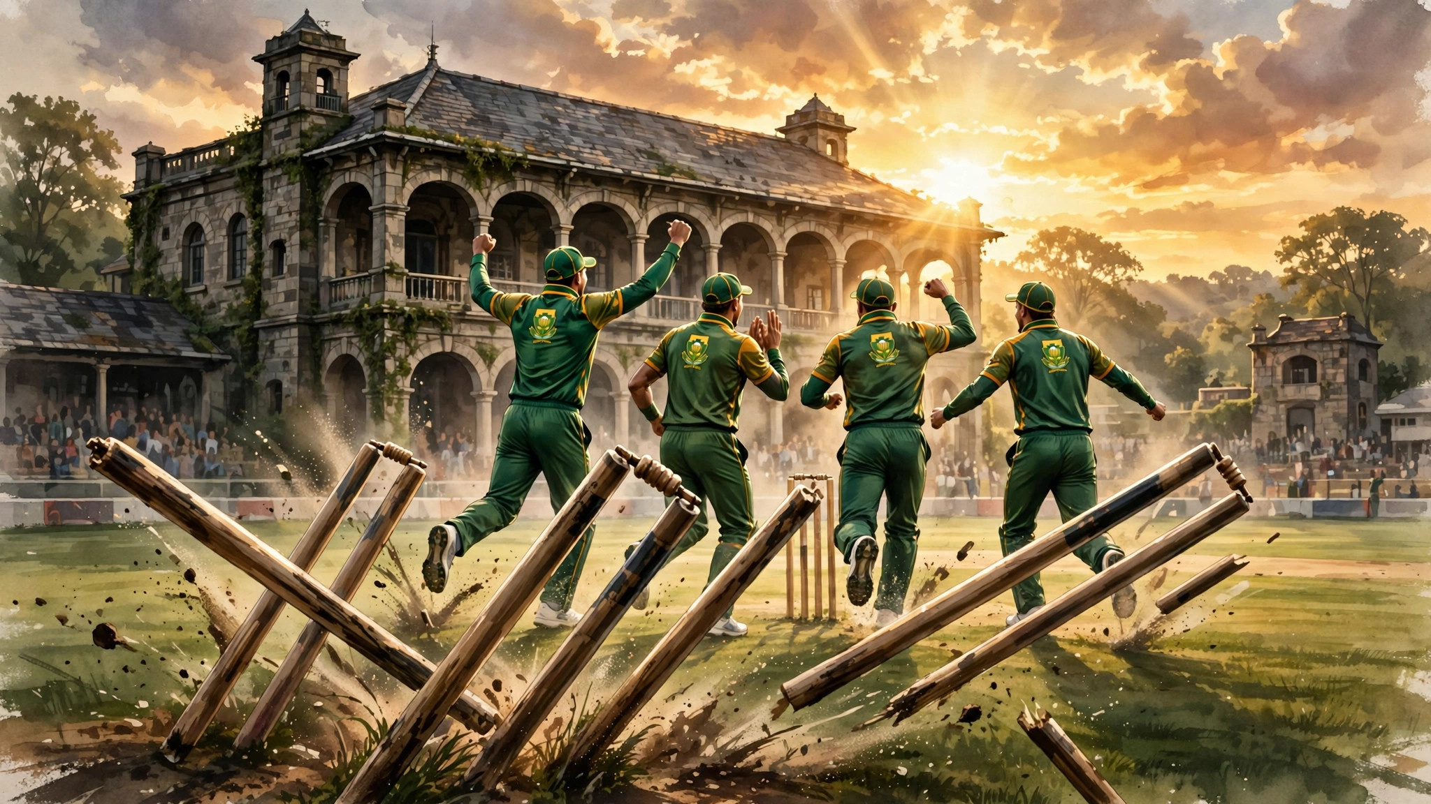 St George's Park Gqeberha — South Africa celebrate as they beat Australia by an innings and 31 runs to level the Test series